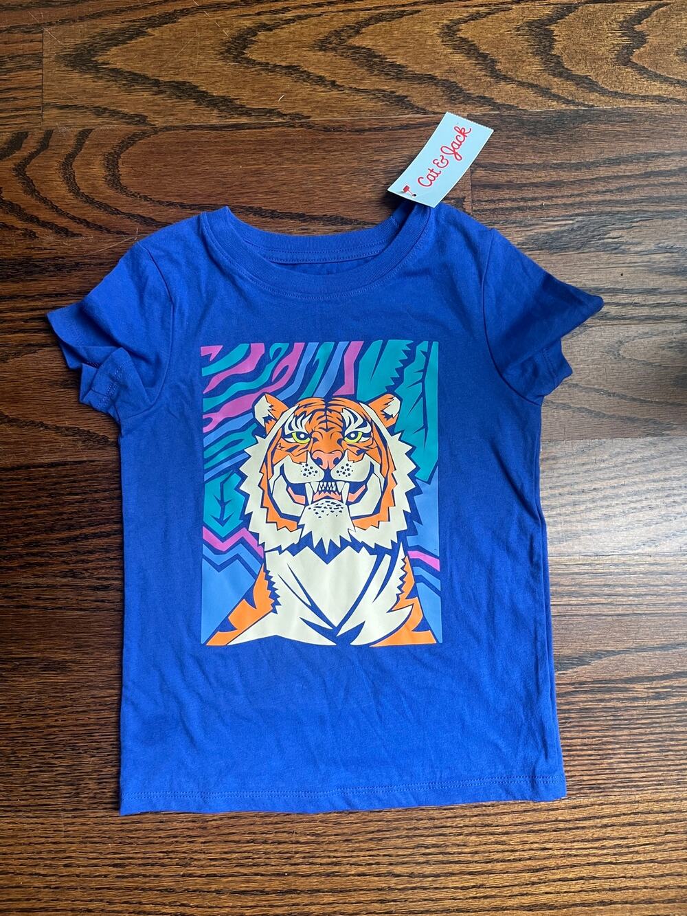 Cat & Jack Blue Orange Short Sleeve T-shirt Sz. 3T Tiger Graphic NWT